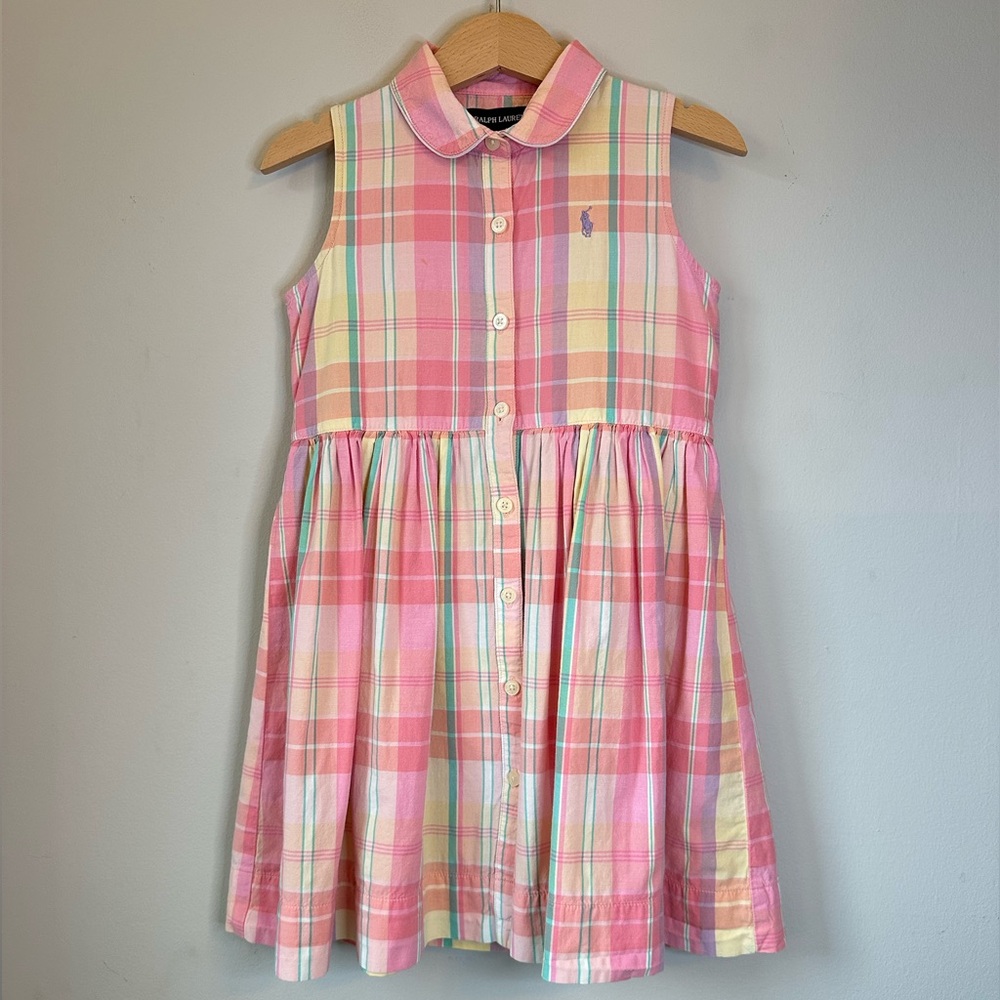 VTG Ralph Lauren Pink Pastel Plaid Twirly Peter Pan Dress Size 4
